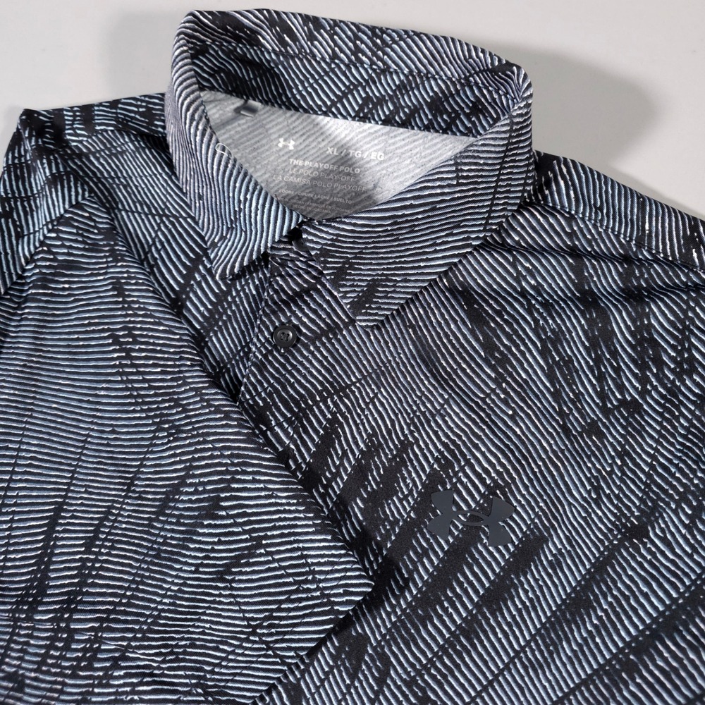Under Armour Playoff Polo Mens XL Black White Abstract Palm‎ Print Golf Shirt